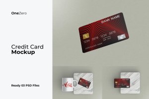 信用卡多方位展示样品广告设计模型 Awesome Credit Card Mockup