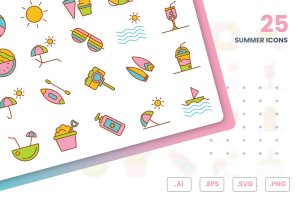25枚夏季主题矢量图标素材 Summer Icons Set