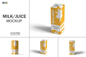 牛奶&果汁盒包装设计样机 Milk and Juice Packaging Mockups