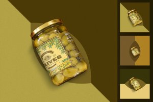 极简主义的橄榄罐标签设计样机 Minimalist Olives Jar Mockup
