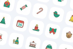 50个圣诞节彩色图标集 50 Christmas Icons