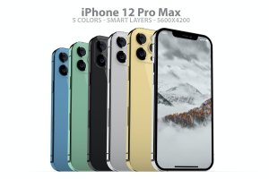 全款颜色iPhone 12 Pro Max PSD样机展示素材 iPhone 12 Pro Max PSD Mockups in All Colors