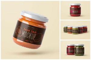 小尺寸果酱罐标签设计样机套装 Small Jam Jar Mockup Set | Label Design