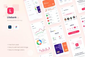 现代iOS银行钱包用户界面设计模板 Litebank – Banking Wallet iOS App Design UI