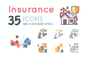 35个保险主题矢量图标集 35 Insurance icon set