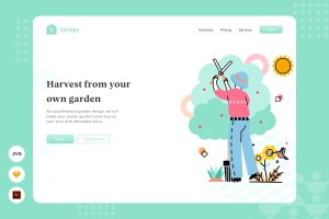 植物修剪主题网页头部插画设计素材 Harvest From Garden – Website Header Illustration