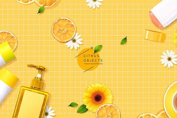 柑橘物品元素网格背景图形psd素材