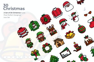 30枚圣诞节元素矢量图标集 30 Christmas Element Icons