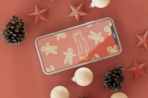 圣诞装饰场景iPhone手机样机模板 Christmas Mockup