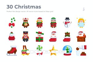 30枚圣诞节元素扁平设计图标集 30 Christmas Icons – Flat