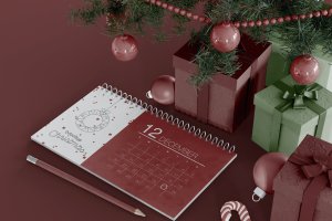 圣诞装饰场景活页日历样机模板 Calendar Christmas Mockup