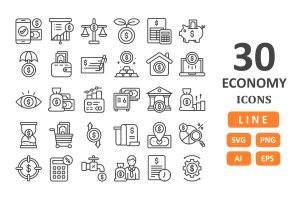 30个金钱经济主题线条图标素材 30 Economy Icons – Line
