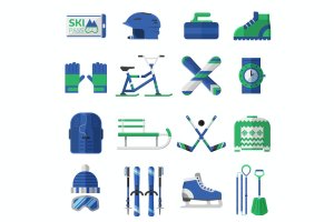 冬季运动器材矢量图标素材 Winter Sports Equipment Icons