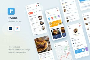 现代餐厅应用iOS用户界面设计模板/UI套件 Foodia – Restaurant iOS App Design UI Template