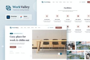 现代租赁主题网站用户界面UI设计模板 Work Valley – Coworking Space Website UI Design