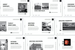 黑白色系室内设计演示PPT模板 ARZITHEC  – Architecture PowerPoint Template
