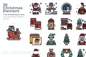 30个圣诞节元素图标集 30 Christmas Element Icons