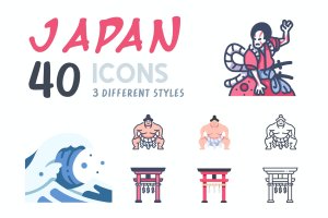 40个日本元素矢量图标集 Elements 40 Japan icon set