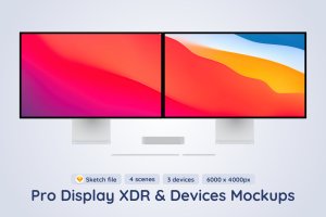 Pro Display XDR和Macbook Pro苹果设备Sketch样机 Pro Display XDR and Macbook Pro – 4 Sketch Mockup
