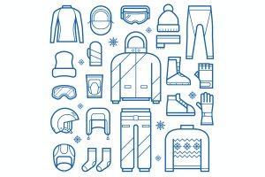 冬季服装&配件线条图标矢量素材 Winter Clothes and Accessories Line Icons