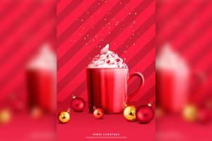 创意雪糕杯大红圣诞节海报设计psd素材