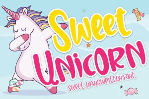可爱甜美“独角兽”英文手写字体 Sweet Unicorn