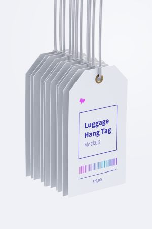 双面带细绳行李吊牌标签设计样机v4 Luggage Hang Tags Mockup with String, Two-sided 04