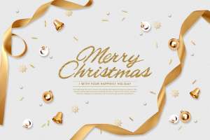 金色丝带装饰圣诞活动海报Banner设计素材