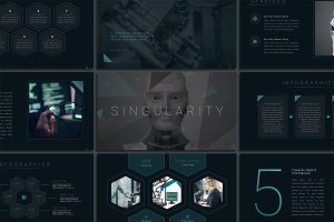 未来机器人科技PPT设计模板 Singularity – Robotics PowerPoint Presentation