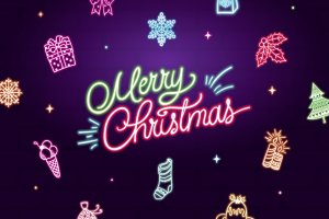 霓虹灯多彩的手绘艺术圣诞图标 Neon Colorful Hand Drawn Artistic Christmas Icons.