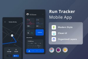独特创意手机跑步APP计数UI/UX套件 Run Tracker Mobile App