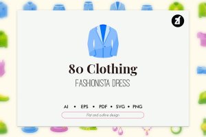 80个服装和服饰元素图标包 80 Clothing and apparel elements icon pack