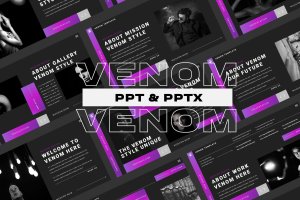 紫色&暗黑主题时尚服装品牌PPT演示文稿 Venom – Powerpoint Template