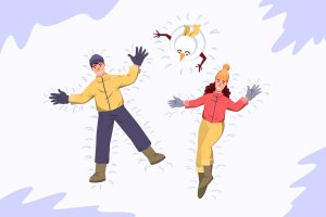 堆雪人冬季活动矢量插画 Snow Angels – Winter Activity Illustration