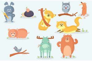 森林动物卡通插画 Forest Animals Character Cartoon Illustration
