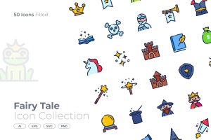 填充风格童话故事图标矢量素材 Fairy Tale Filled Icon