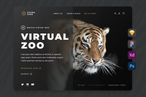 VR动物园网站巨无霸Header设计模板 Zooma Virtual Zoo Hero Header