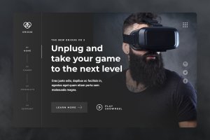 VR游戏网站巨无霸Header设计模板 Orious VR Game Hero Header