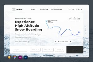 滑雪活动网站标题着陆页模板 Snowfox Ski Resort Hero Header