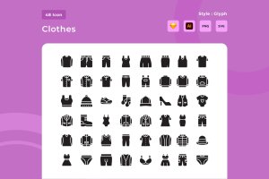 48枚字形风格服装&时尚图标包 48 Clothes & Fashion Glyph Style Icon Pack