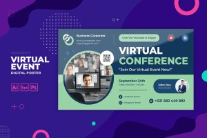 视频会议/在线培训活动数字海报设计模板 Online Conference / Online Training Event Digital