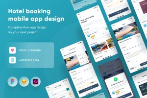 在线酒店预订手机App界面UI模板设计 Hotel booking mobile app design