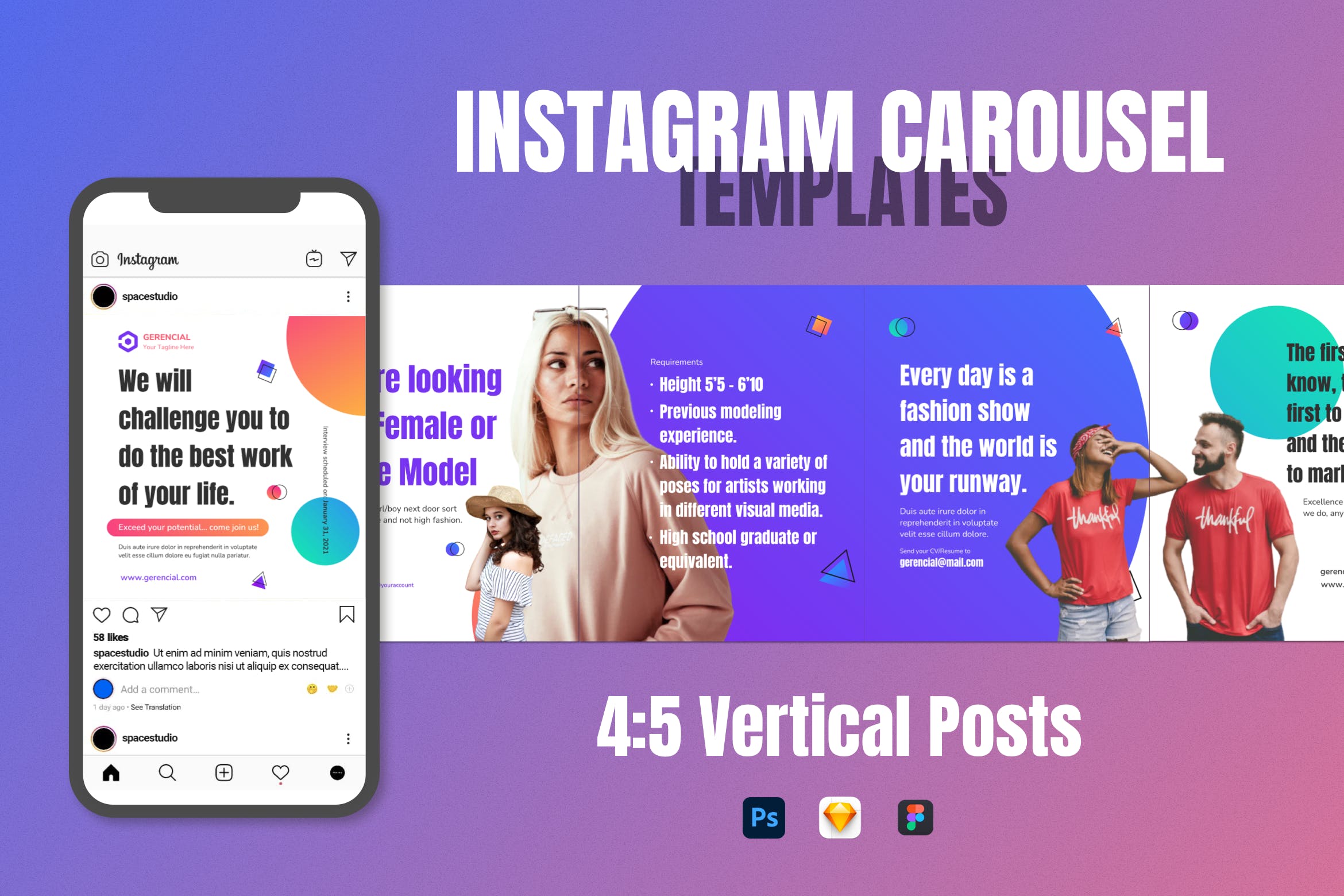 时尚渐变纹理Instagram广告无缝轮播图设计模板 Seamless Instagram Carousel – 设计小咖
