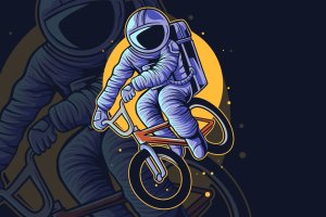 bmx小轮车宇航员矢量插画 astronaut jump with bmx vector illustration