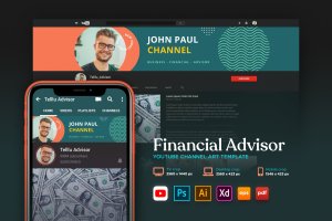 财务顾问频道Youtube封面设计模板v14 Youtube Cover Art Vol.14 Financial Advisor Channel