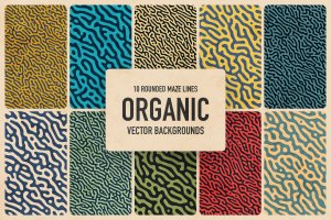圆形彩色迷宫线条矢量背景 Organic Rounded Maze Lines Vector Backgrounds