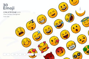 30个Emoji圆脸表情矢量图标 30 Emoji face Icons