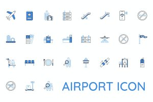 机场元素蓝色线条图标素材 Airport Icon