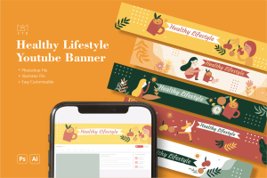 趣味健康生活方式Youtube频道Banner设计模板v1 Fun Healthy Lifestyle Youtube Banner Vol. 1