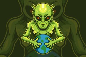 外星人地球矢量插画 alien hold earth vector illustration